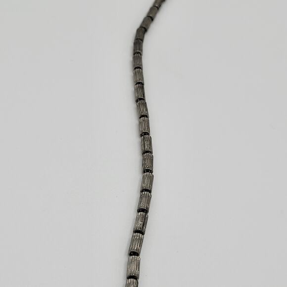 Sterling Silver Textured Ribbed Barrel Bead Clasp Necklace Fashion Jewelry - Picture 6 of 12